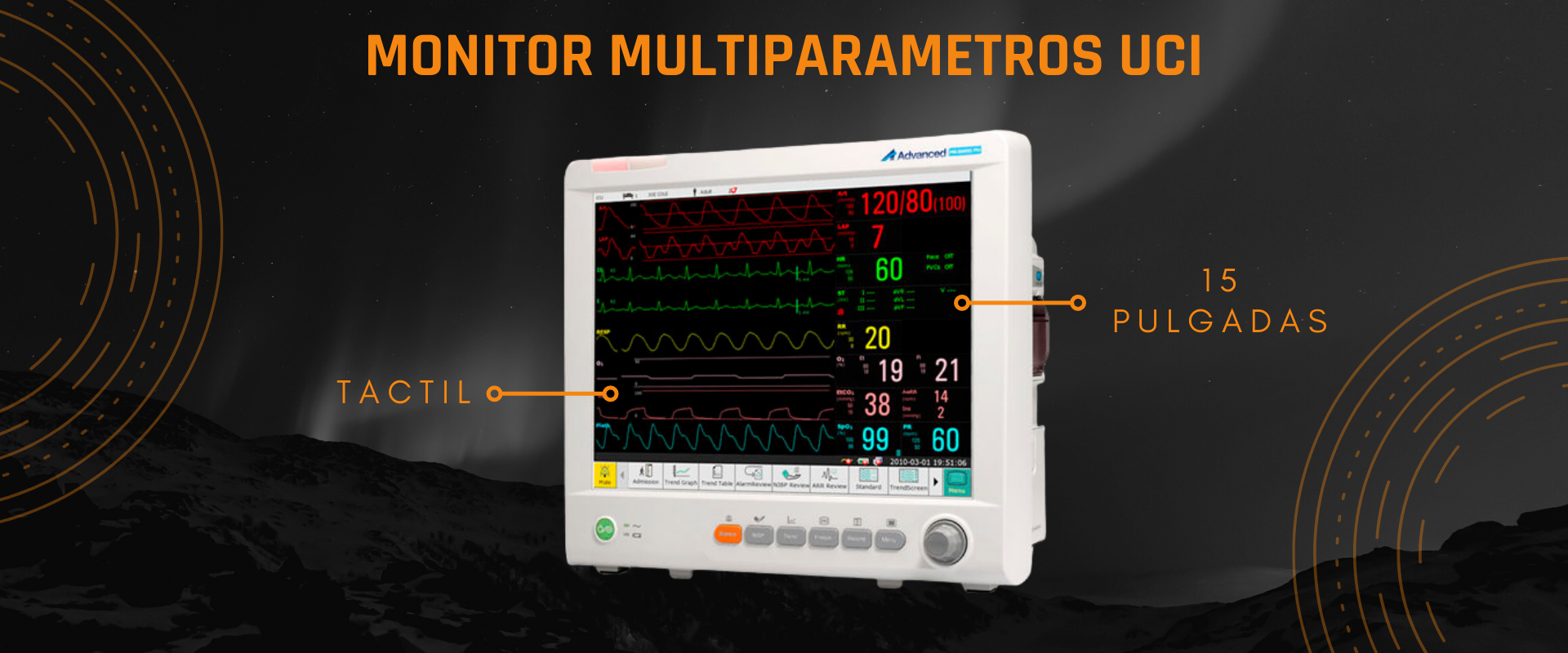 Monitor de Signos vitales: Con pantalla táctil de 15 pulgadas