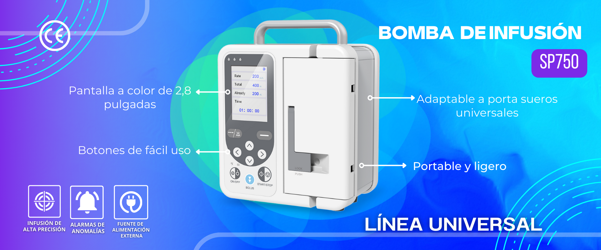 Bomba de infusion volumetrica - Portable - ligero - portasueros - 