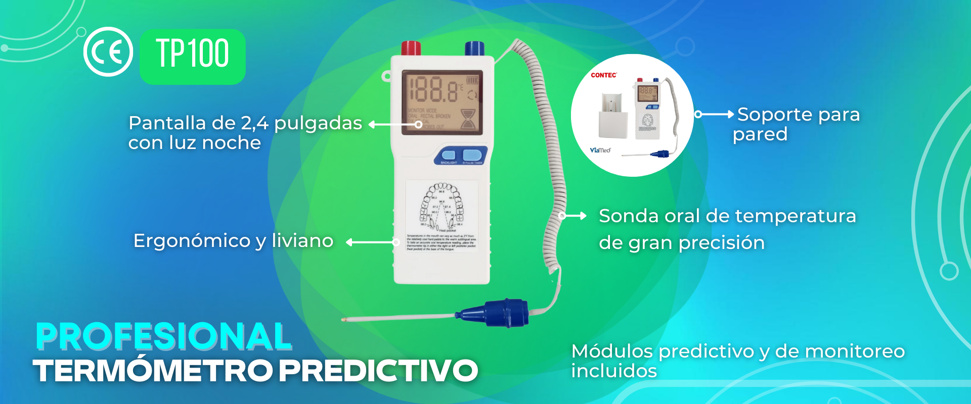 Termómetro Termómetro predictivo profesional con pantalla de 2.4 pulgadas con luz noche