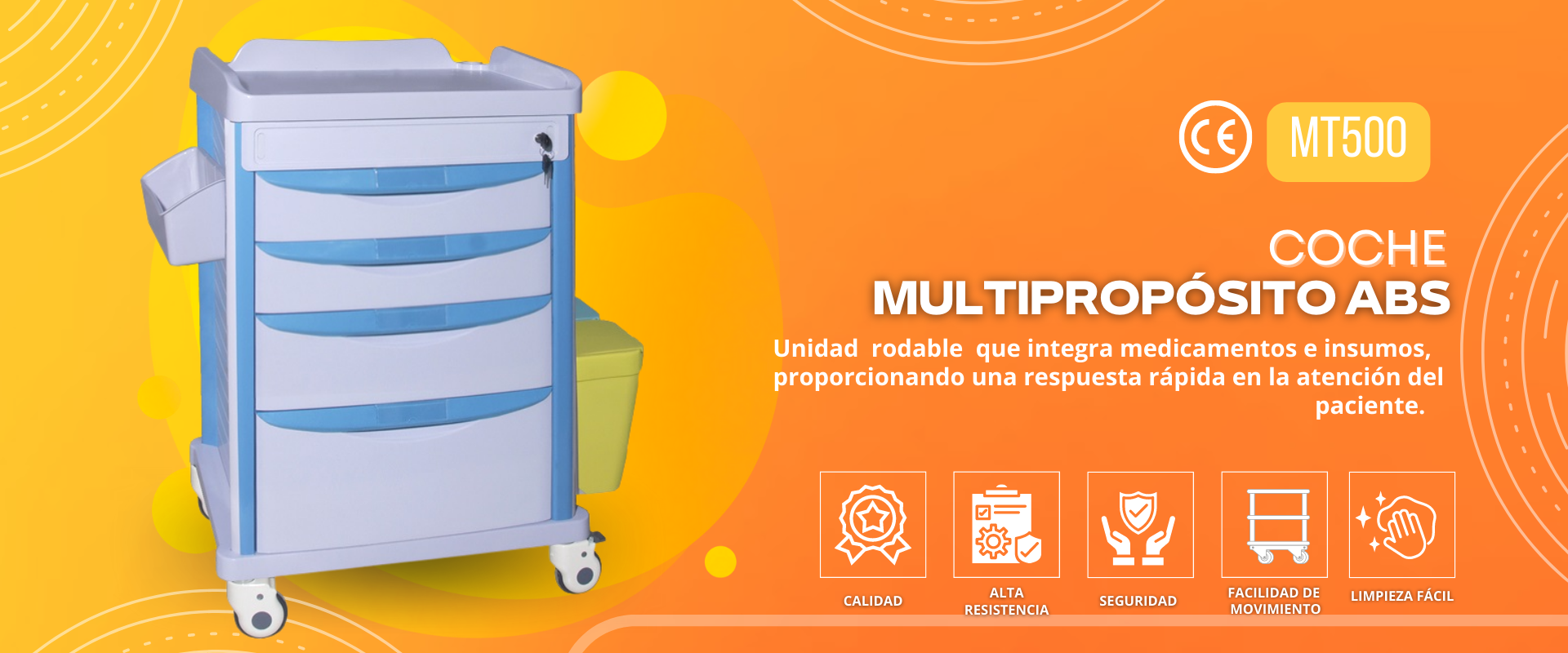Coche Multipropósitos ABS:Unidad rodable que integra medicamentos e insumos, proporcionando una respuesta rápida en la atención del paciente