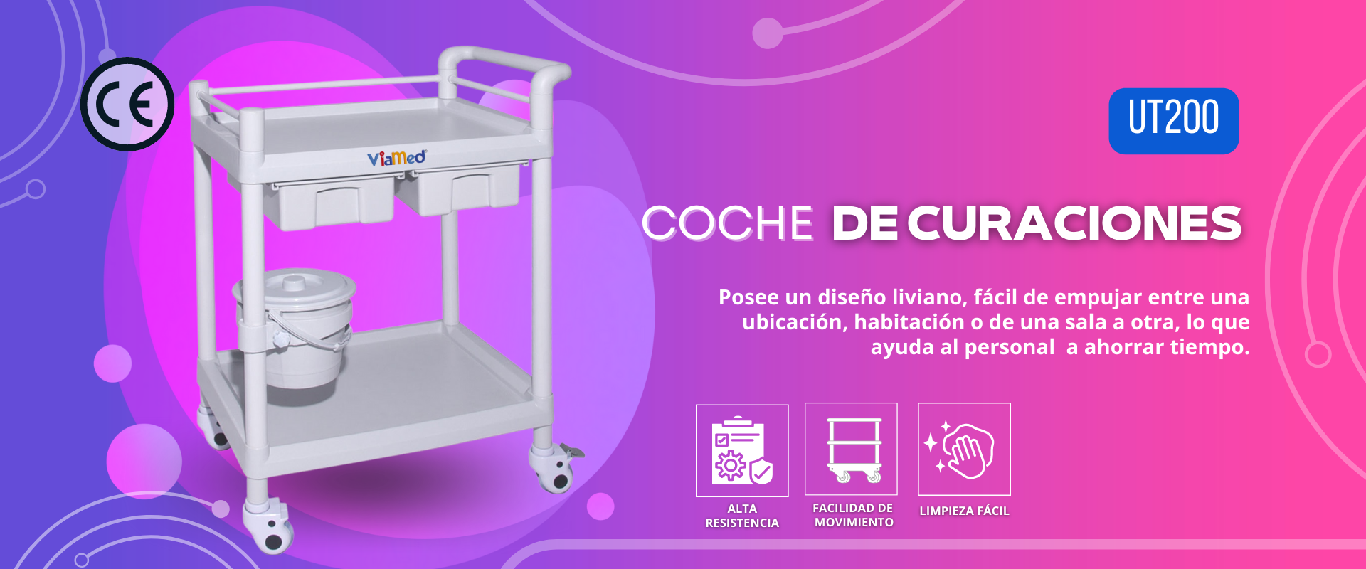 Coche de curaciones: Posee un diseño liviano, fácil de empujar entre una ubicación, habitación lo que ayuda al personal ahorrar tiempo