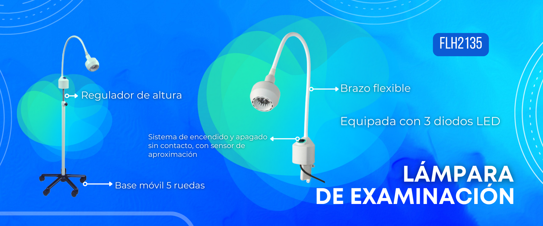 Lampara cuello de Ganzo: de examinación con regulador de altura y sistema de encendido y apagado con brazo flexible