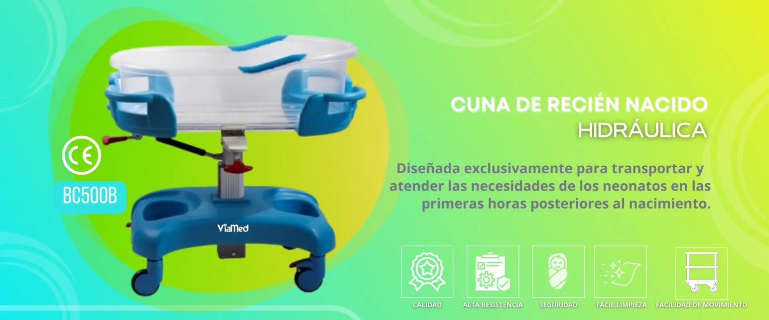 Cuna de recién nacido hidraúlica: Diseñada especificamente para transportar y atender las necesidades de los neonatos en las primeras horas posteriormente al nacimiento